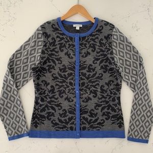 Garnet Hill Gray and Blue Patterned Sweater